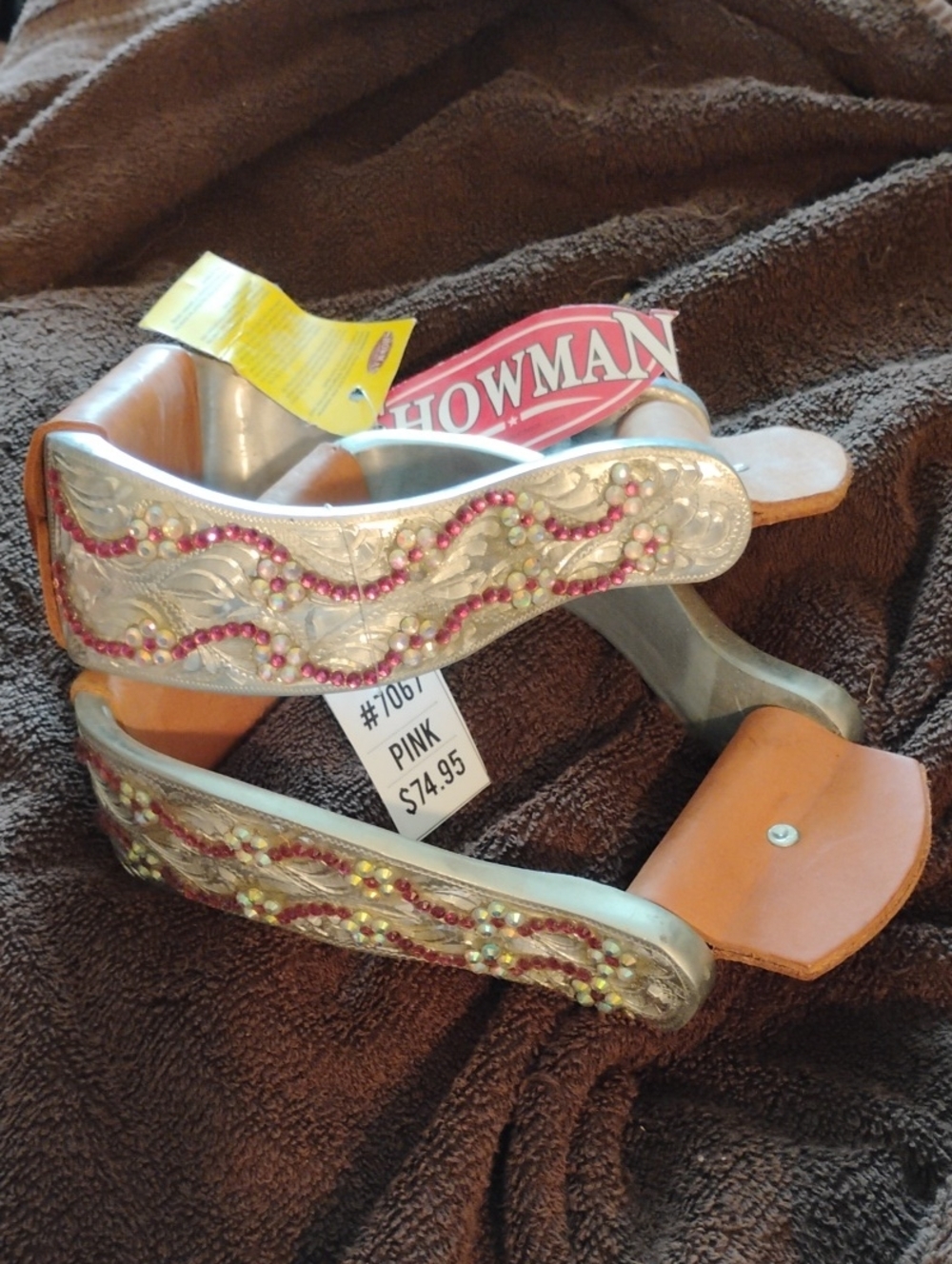 Pink Rhinestone Embellished Silver Western Stirrups